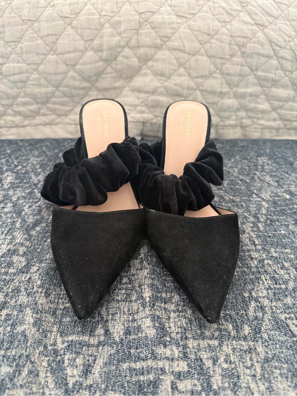 kate spade Black Pointed Scrunchie Strap Mule